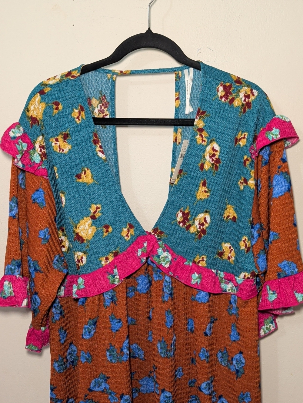 Anthropologie Ruffled Floral Mini Dress Deep V-neck Babydoll NEW Women's Size S - Picture 4 of 6